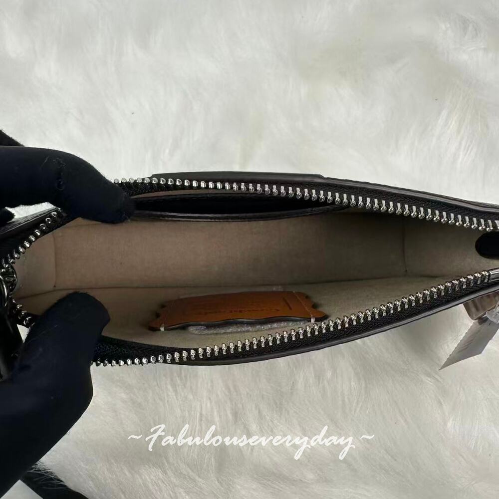 COACH Small Wavy Shoulder Bag In Coachtopia Leather Silver Black Dust Bag - Picture 7 of 8